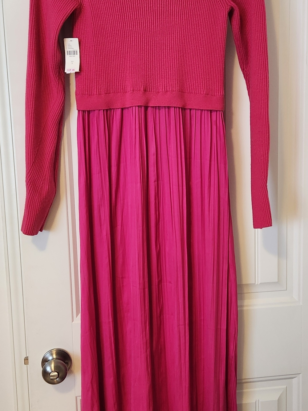 Magenta Two-Tone Long Sleeve Maxi Dress